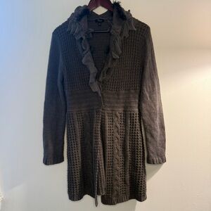 Cupio Taupe Knit Cardigan with Ruffle Trim